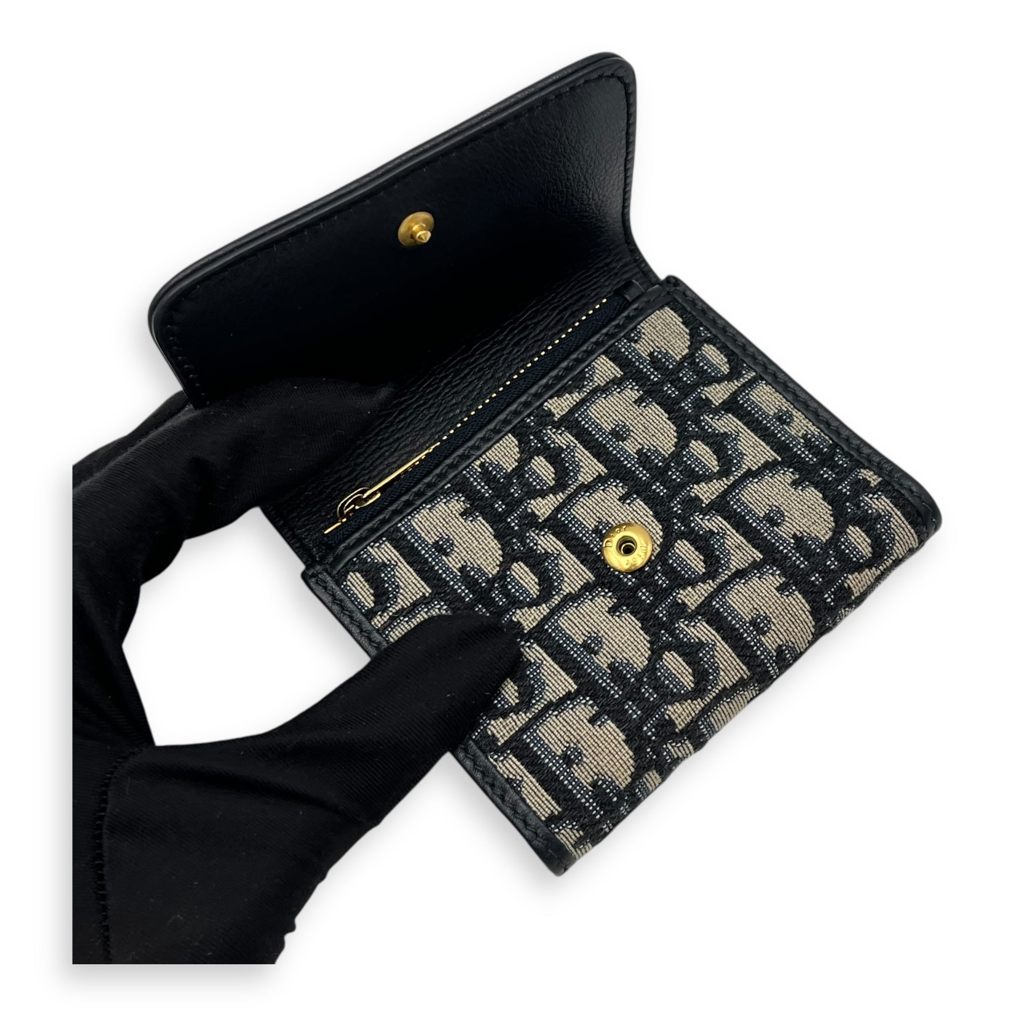 Christian Dior 30 Montaigne Blue Wallet in Jacquard, Gold hardware_7