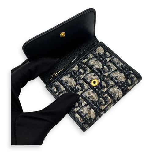 Christian Dior 30 Montaigne Blue Wallet in Jacquard, Gold hardware_7