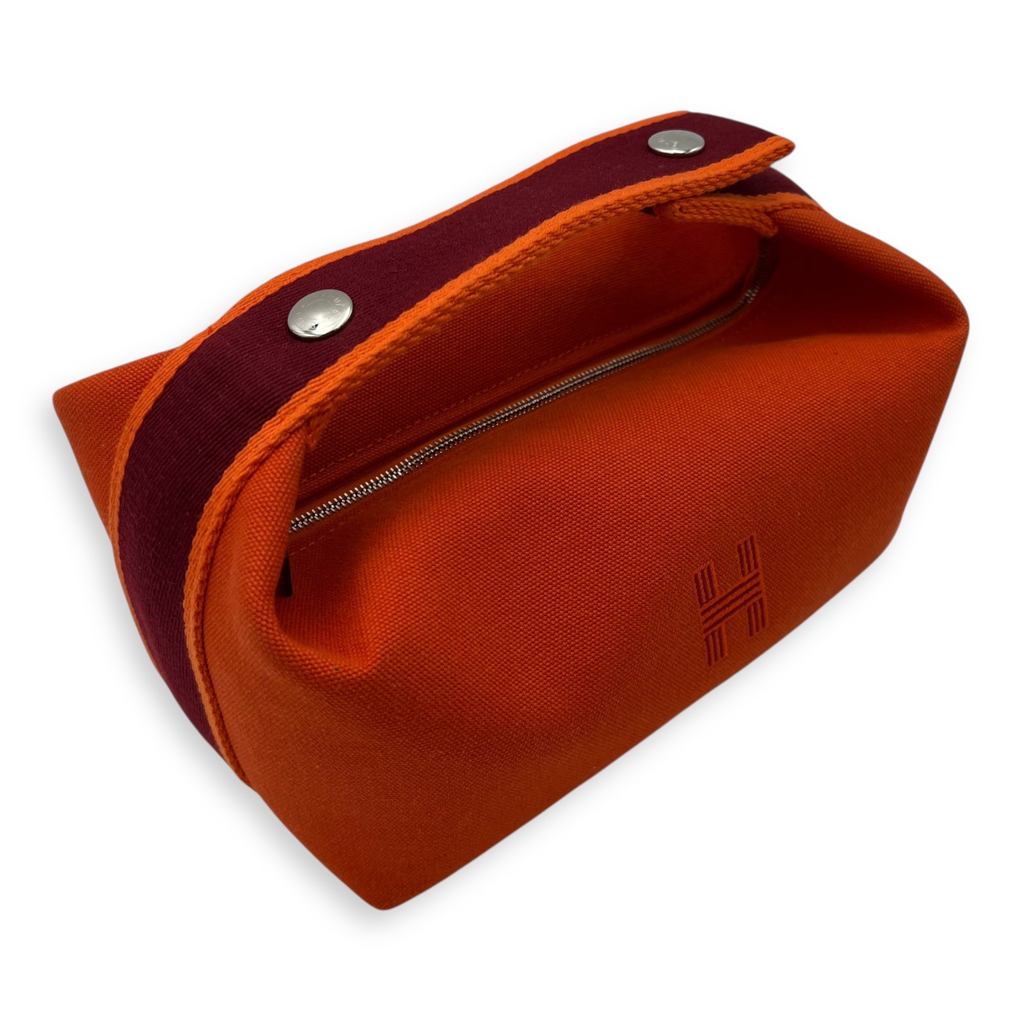 Hermès Bride a Brac Orange Pouch in Canvas, Silver hardware_7