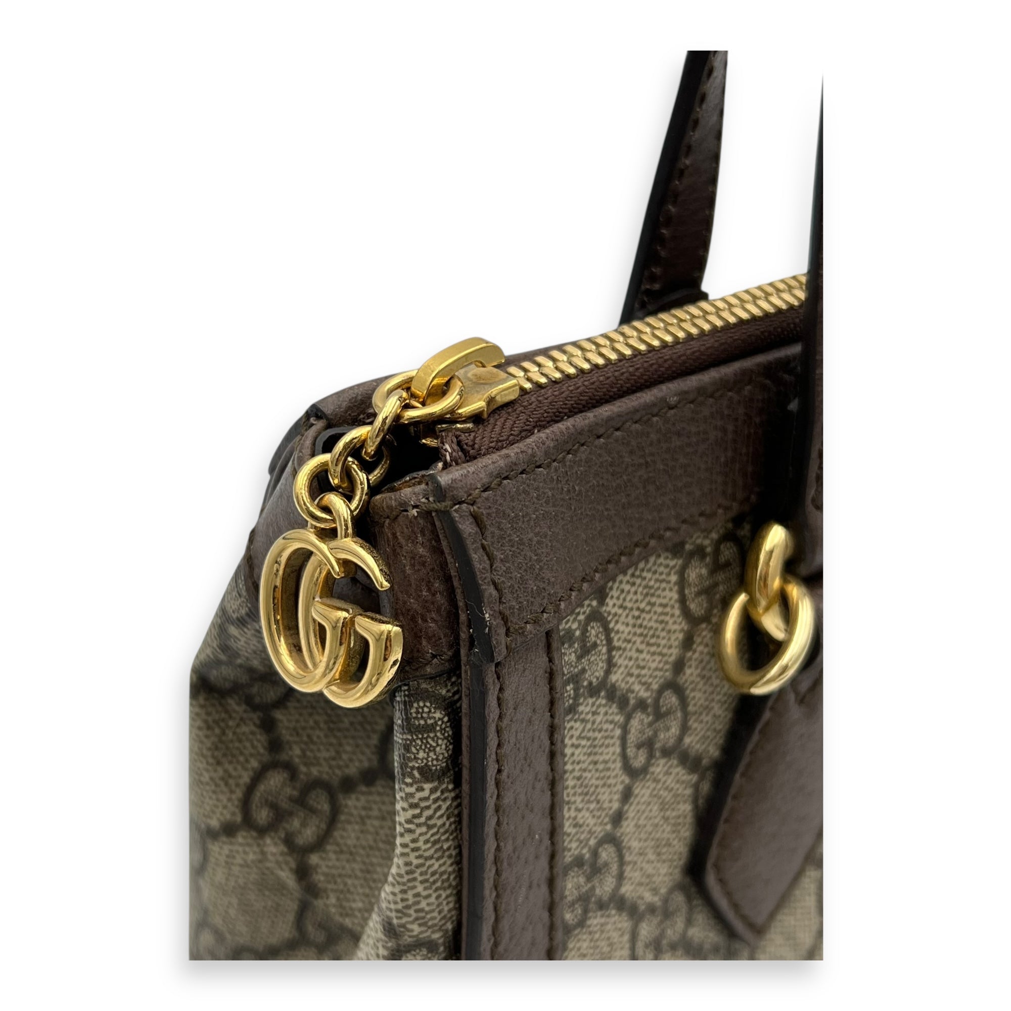 Gucci Ophidia Small Brown Top Handle Bag in Monogram Coated Canvas, Gold hardware_7