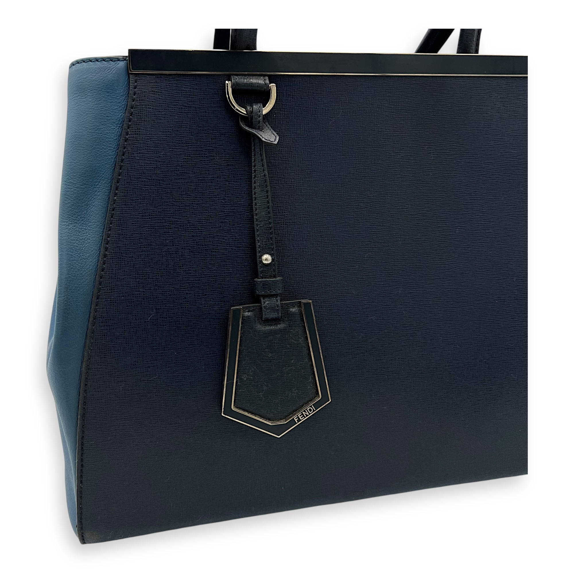 Fendi 2Jours Top Handle Bag Blue in Calfskin, Silver hardware_7