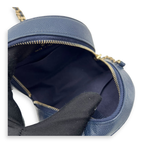 Chanel GHW mini round Crossbody Bag Mini Blue in Caviar Leather, Gold hardware_7