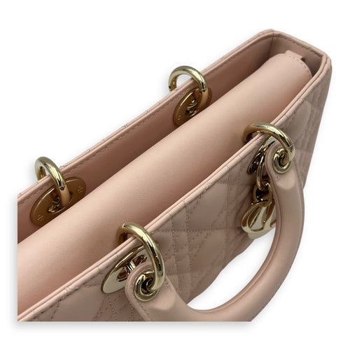 Christian Dior Lady D-Joy Top Handle Bag Medium Pink in Lambskin, Gold hardware_7