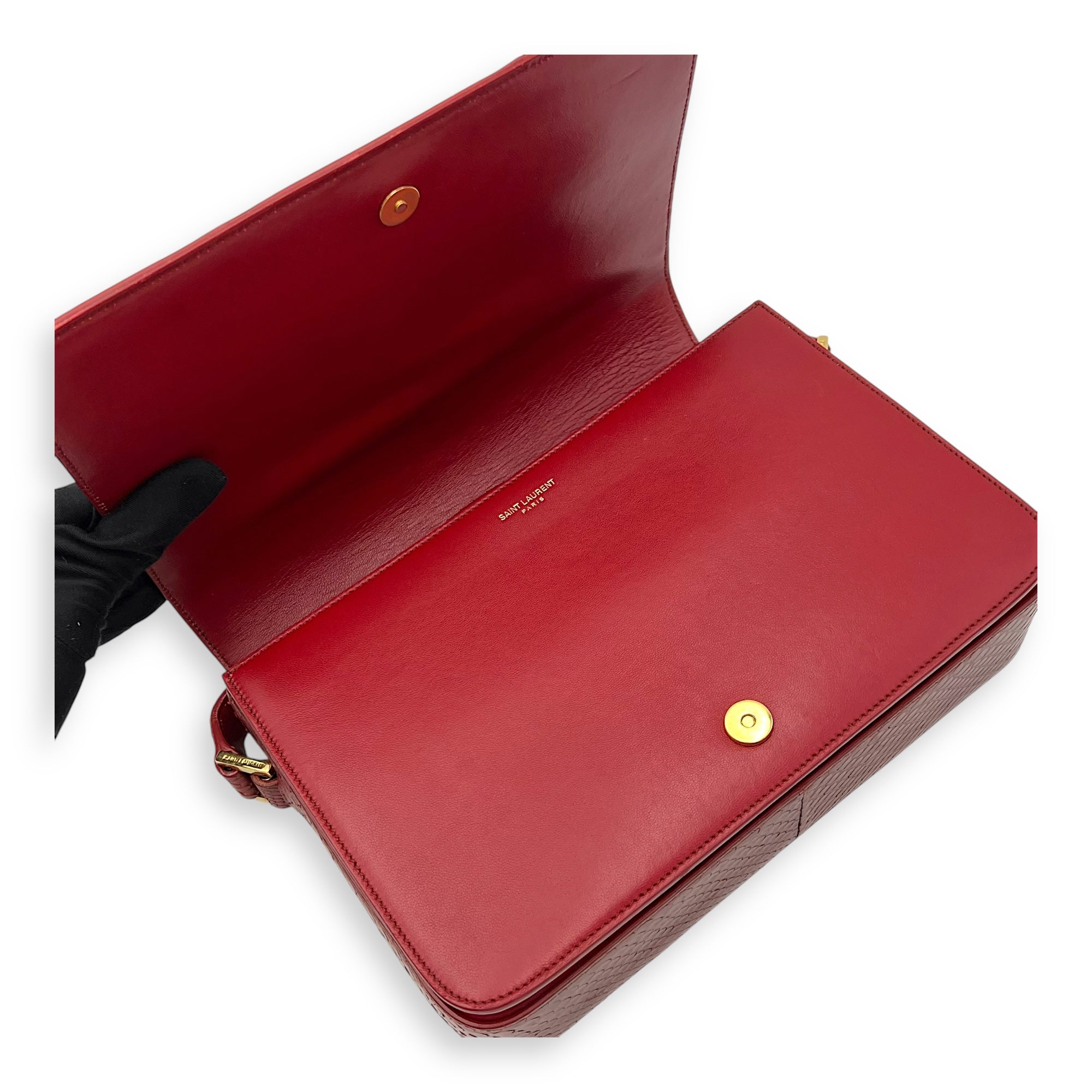 Saint Laurent Monogram Universite Crossbody Bag Red in Python Leather, Gold hardware_7