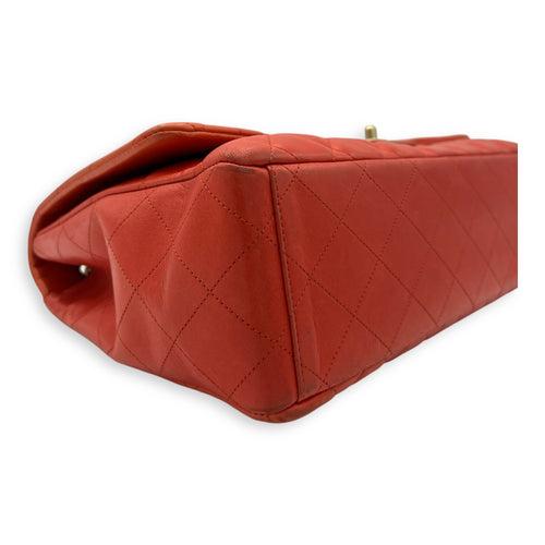 Chanel Classic Orange Shoulder Bag in Lambskin, Brushed Gold hardware_7