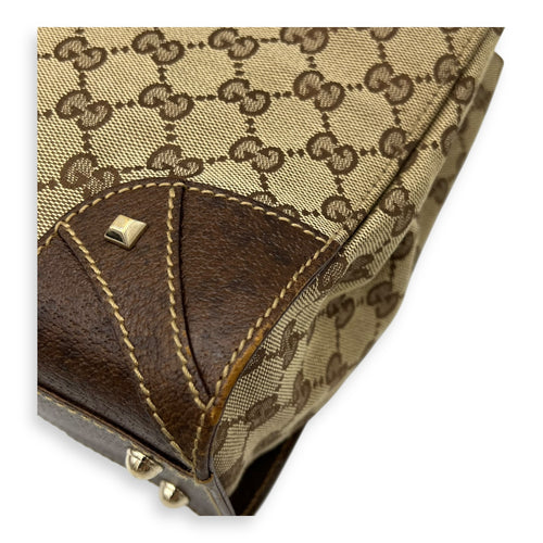 Gucci Nailhead Brown Top Handle Bag in Canvas, Gold hardware_7