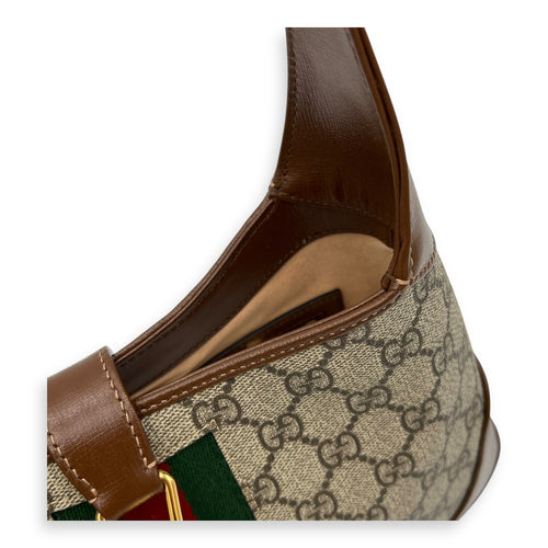 Gucci Jackie 1961 Top Handle Bag Brown in Coated Canvas, Gold hardware_7