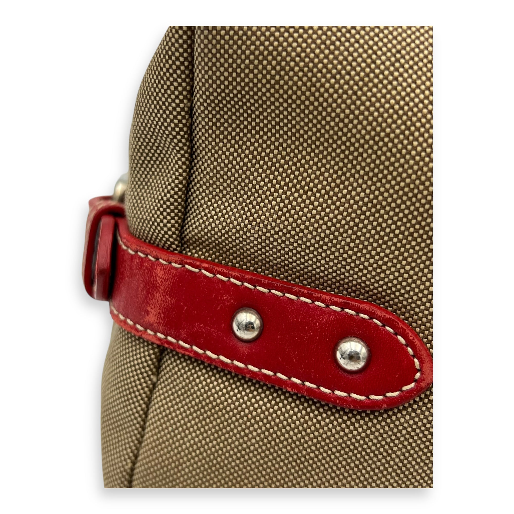 Prada Logo Top Handle Bag Brown in Canvas, Silver hardware_7