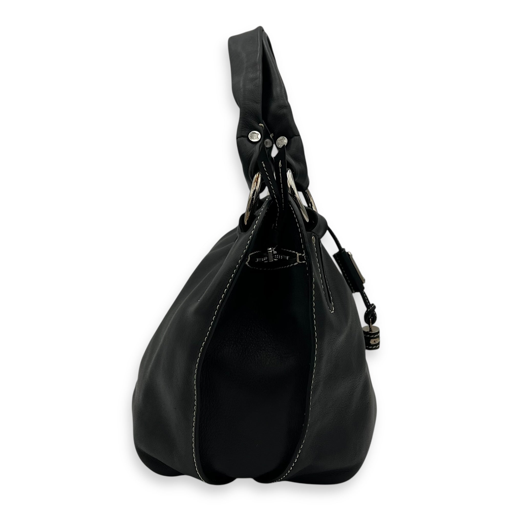 Celine Bittersweet Black Top Handle Bag in Calfskin, Silver hardware_3