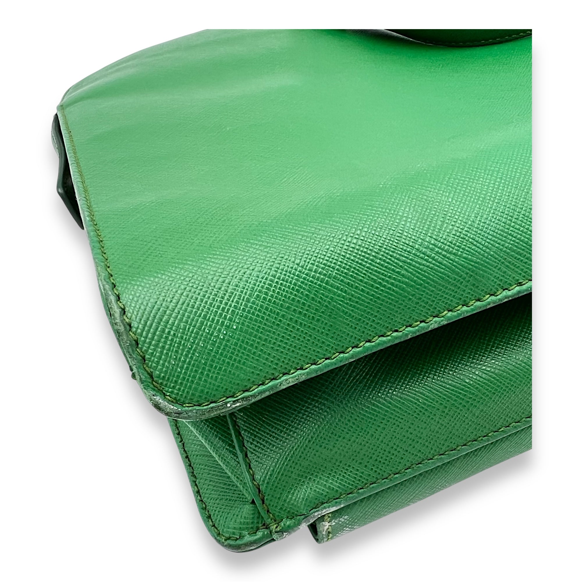 Prada Logo Briefcase Green in Saffiano Leather, Silver hardware_7