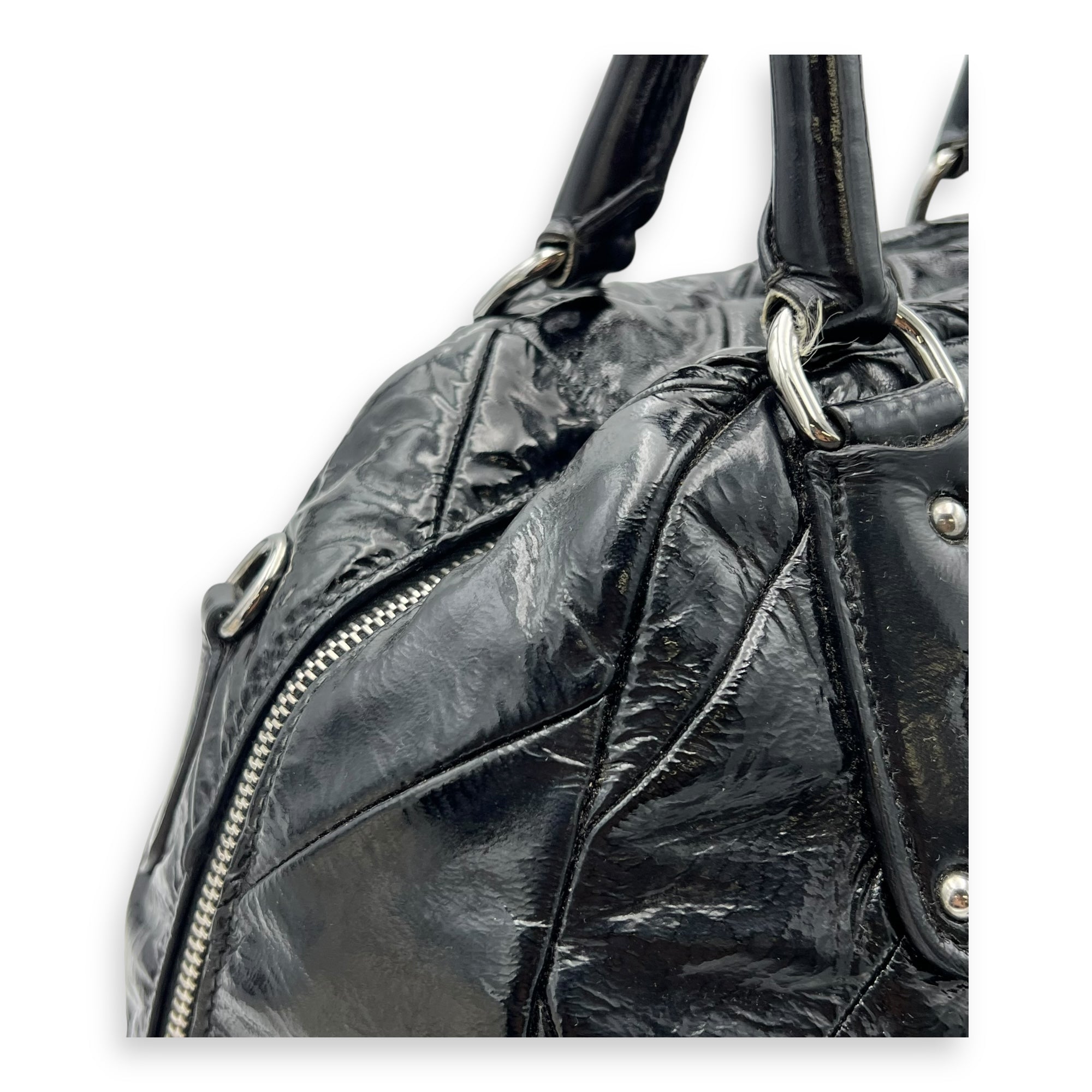 Prada Quilted Top Handle Bag Black in Glazed Calfskin, Silver hardware_7