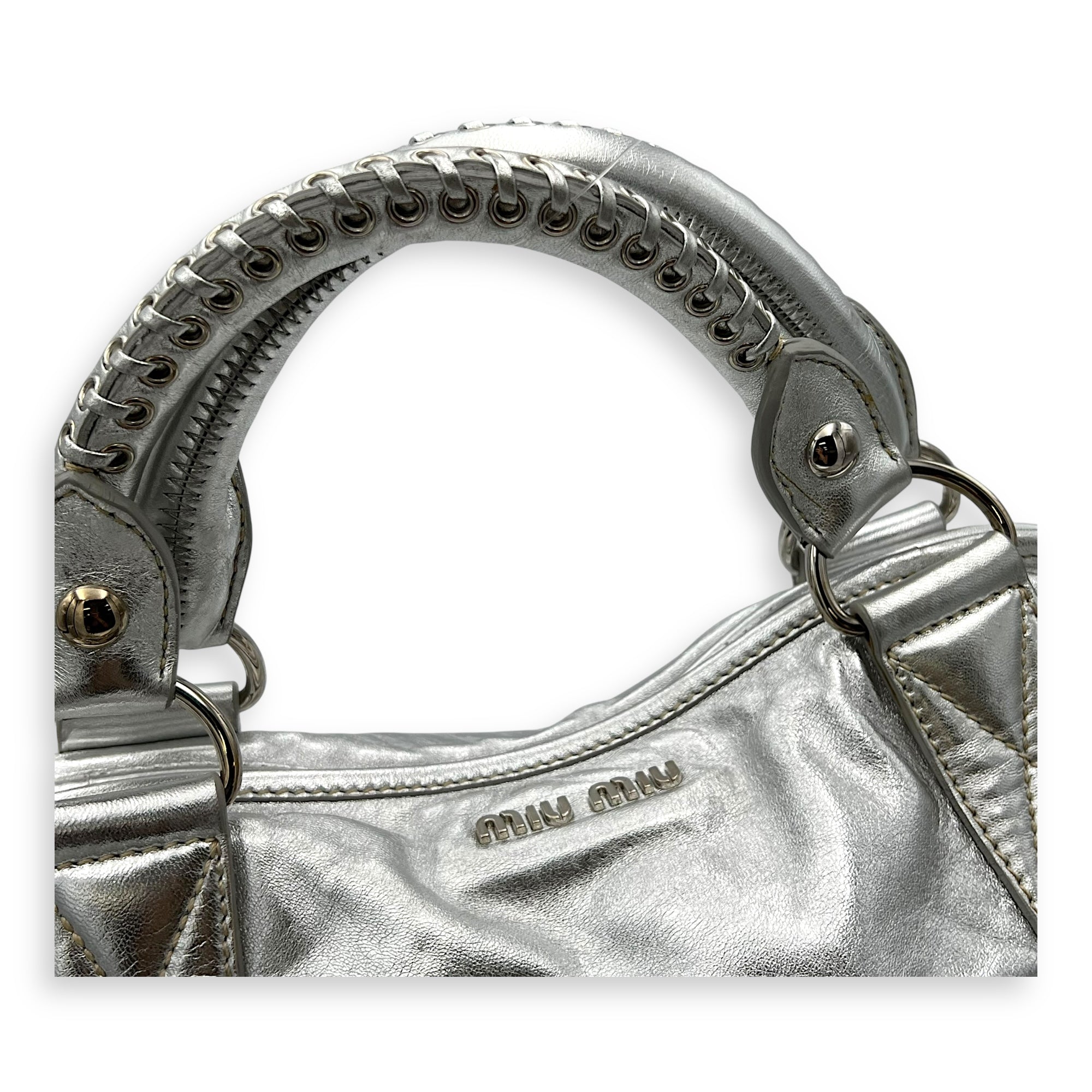 Miu Miu Perforated Tote Bag Silver in Calfskin, Silver hardware_7