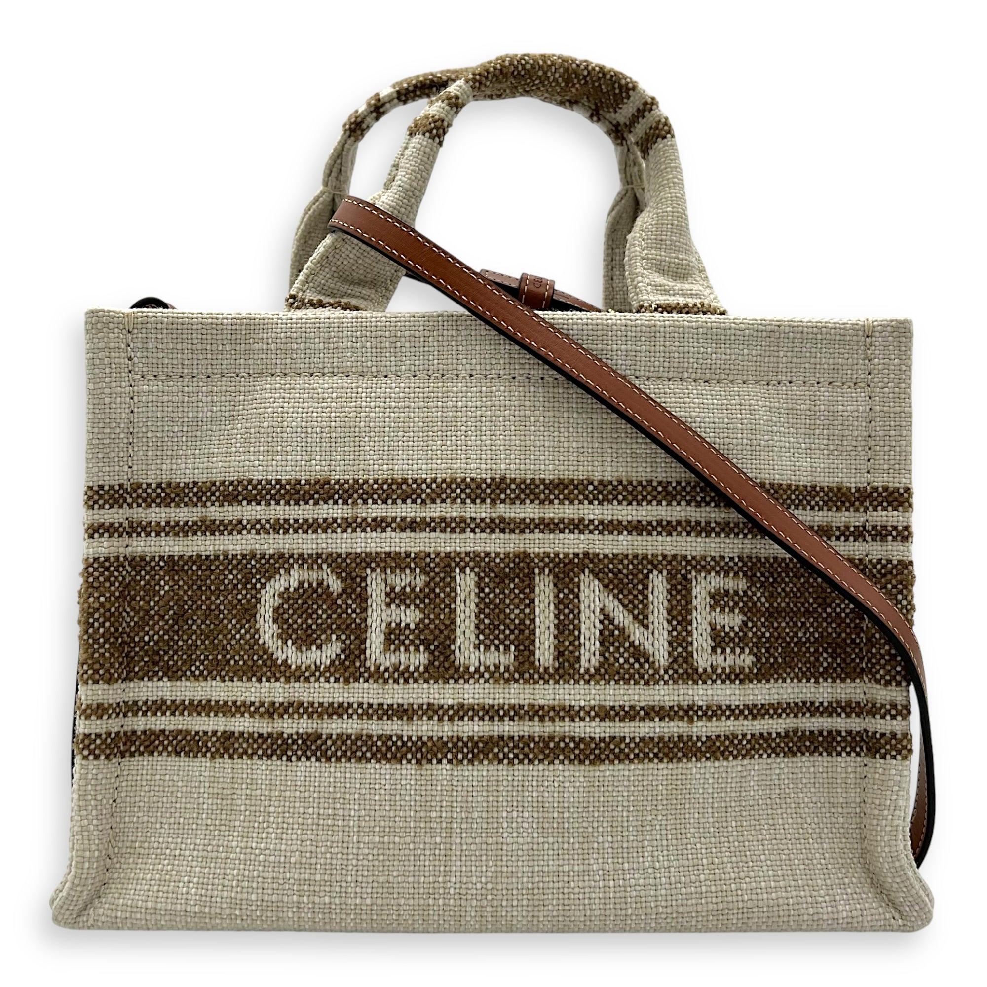Celine Cabas Tote Bag Beige in Jacquard, Gold hardware_7