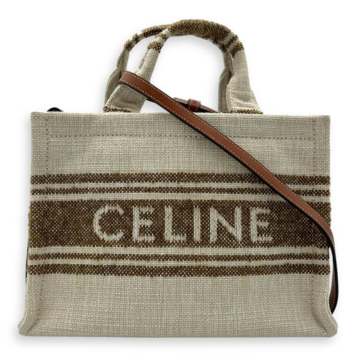 Celine Cabas Tote Bag Beige in Jacquard, Gold hardware_7