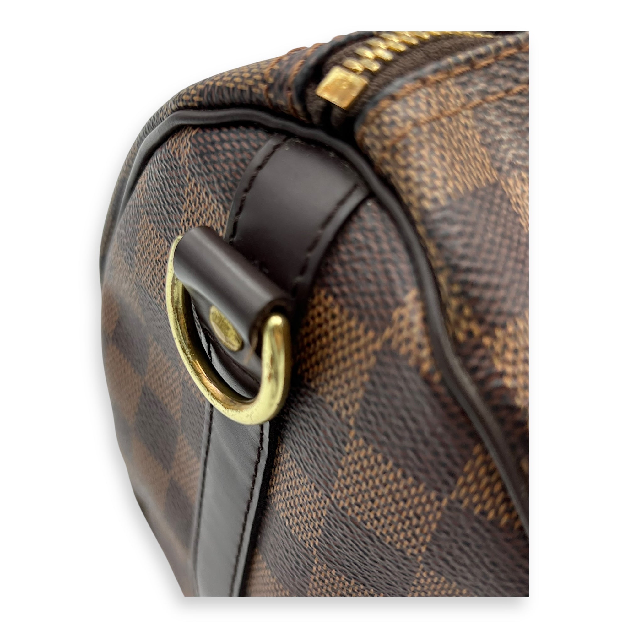 Louis Vuitton Speedy Bandouliere Top Handle Bag 25 Brown in Coated Canvas, Gold hardware_7