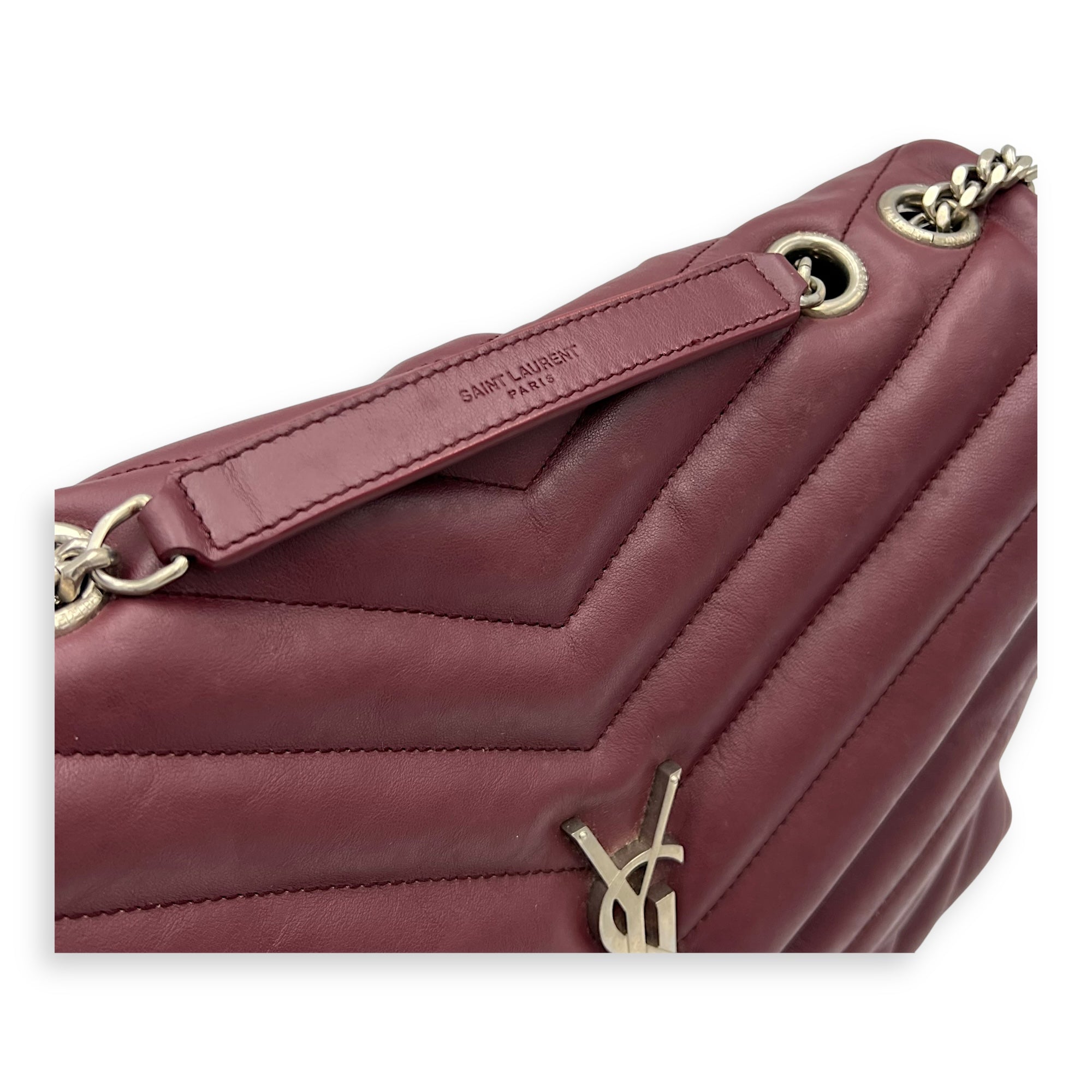Saint Laurent Loulou Crossbody Bag Medium Red in Calfskin, Silver hardware_7