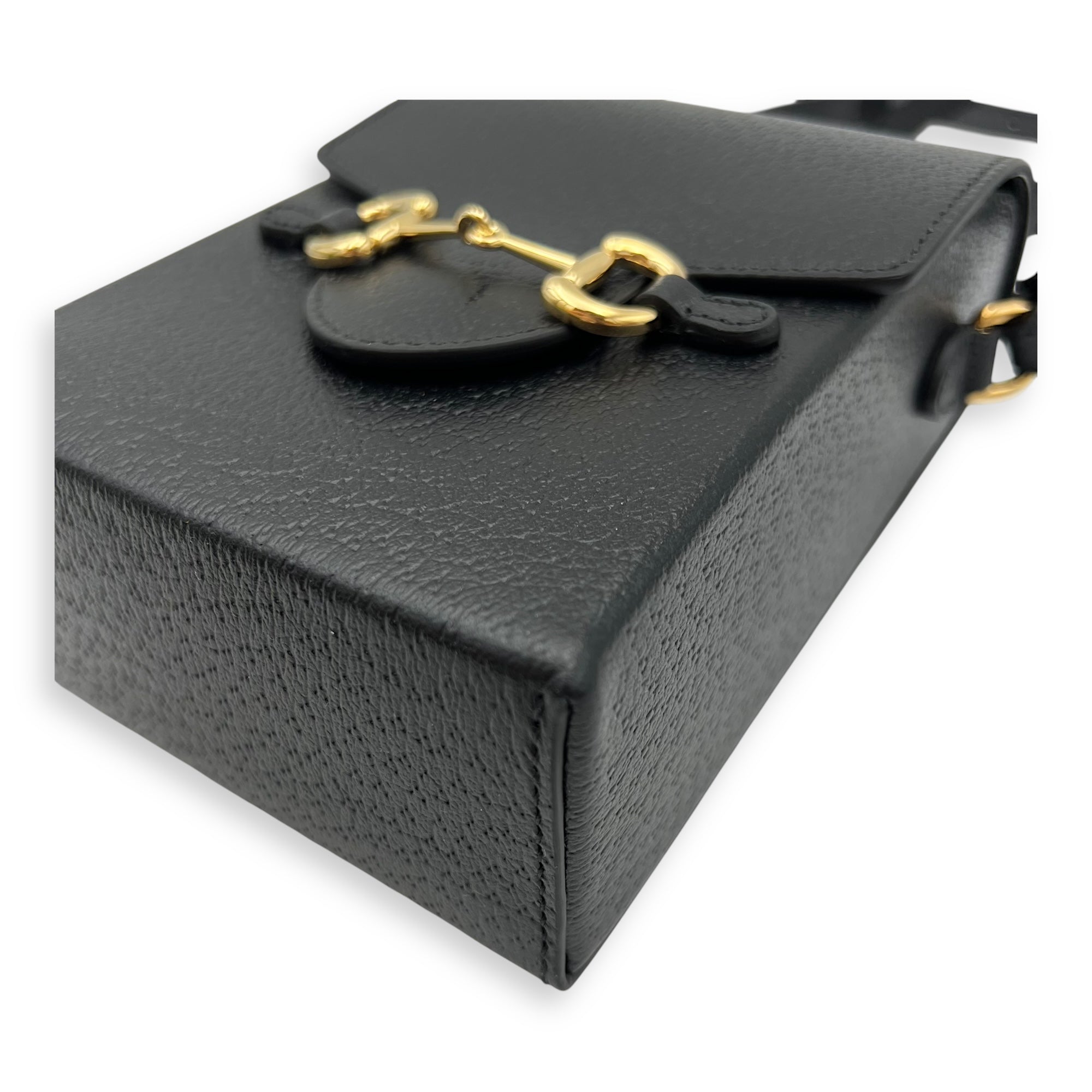 Gucci Horsebit 1955 Black Crossbody Bag in Calfskin, Gold hardware_5