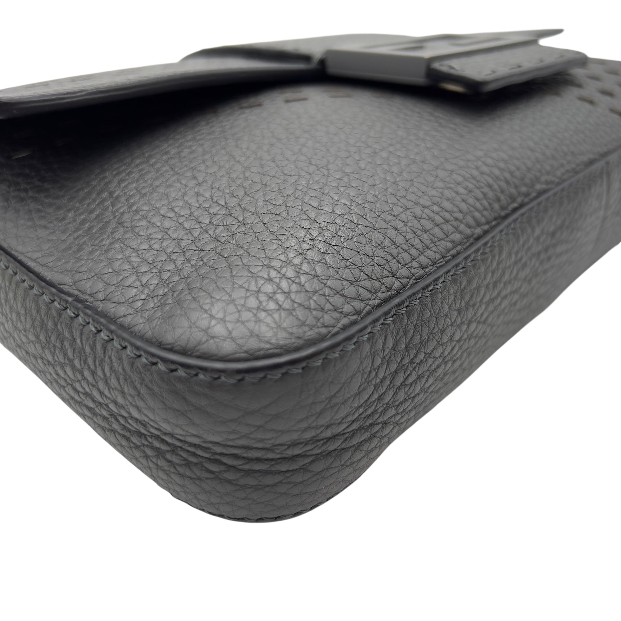 Fendi Baguette Crossbody Bag Small Grey in Calfskin, Silver hardware_5