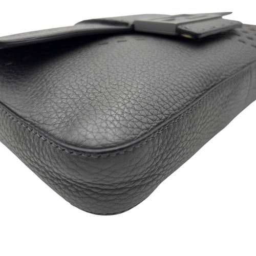 Fendi Baguette Crossbody Bag Small Grey in Calfskin, Silver hardware_5