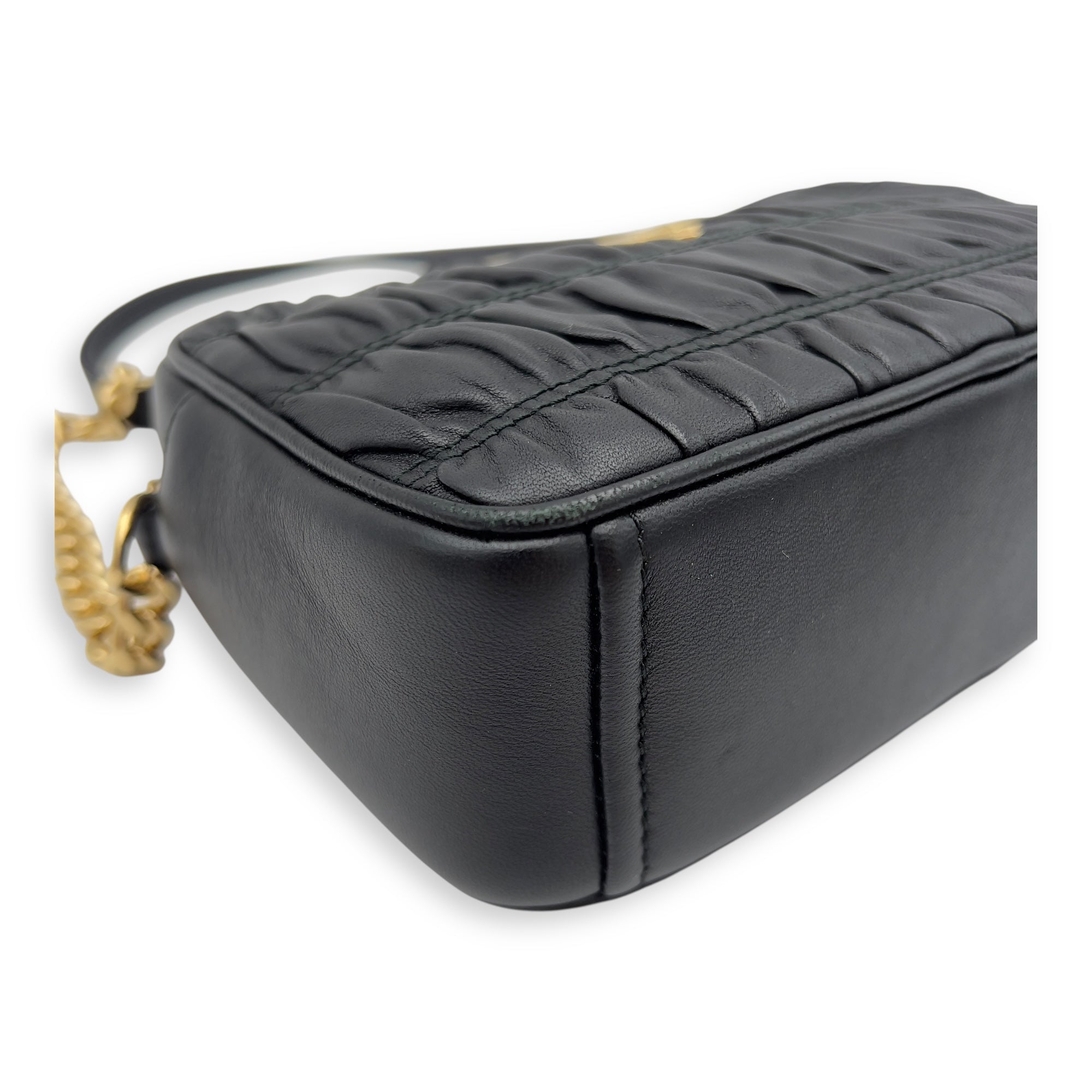 Prada Gaufre Camera Black Crossbody Bag in Lambskin, Gold hardware_7