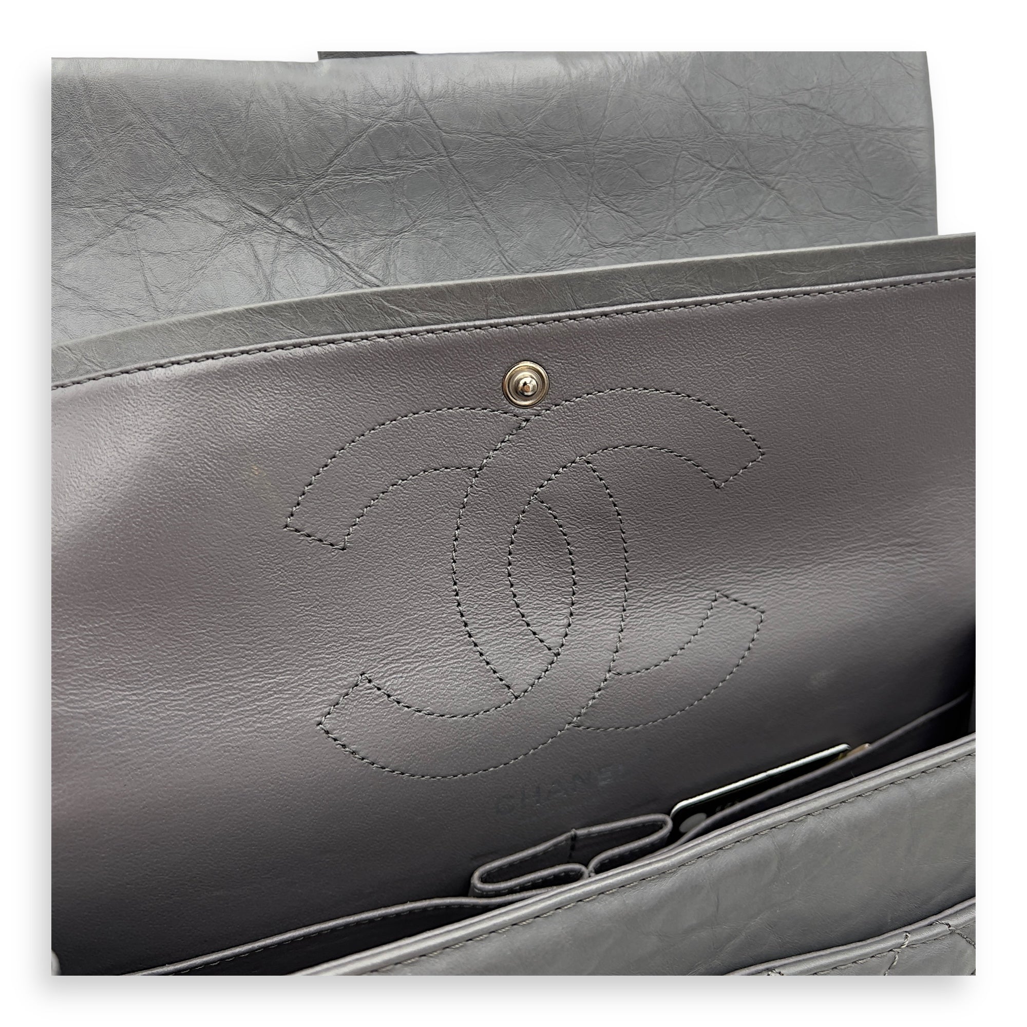 Chanel 2.55 Shoulder Bag Grey in Calfskin, Ruthenium hardware_9