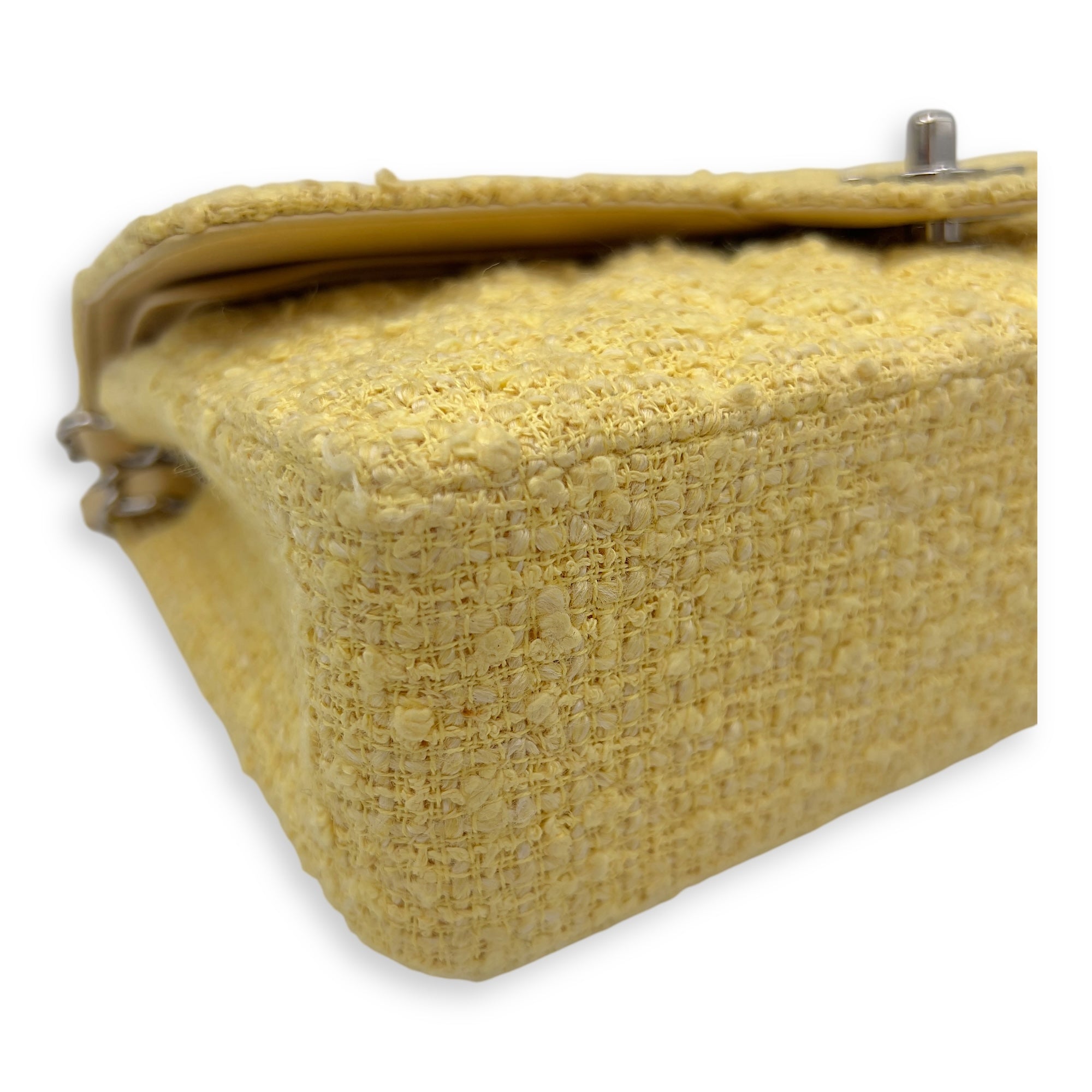 Chanel Classic Shoulder Bag Yellow in Tweed, Silver hardware_7