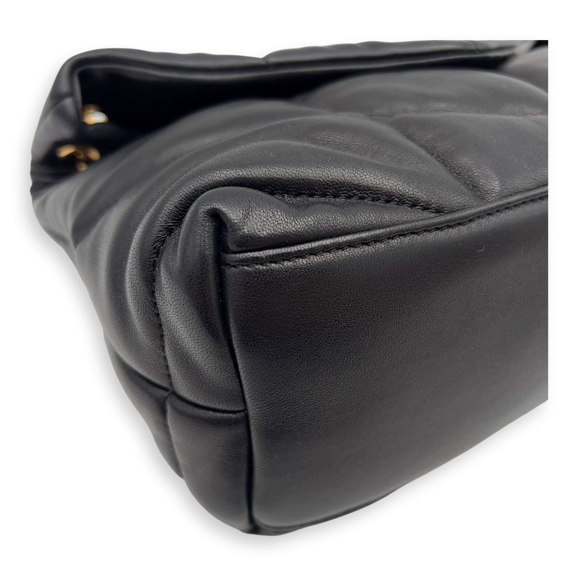 Saint Laurent Puffer Shoulder Bag Black in Calfskin, Gold hardware_7