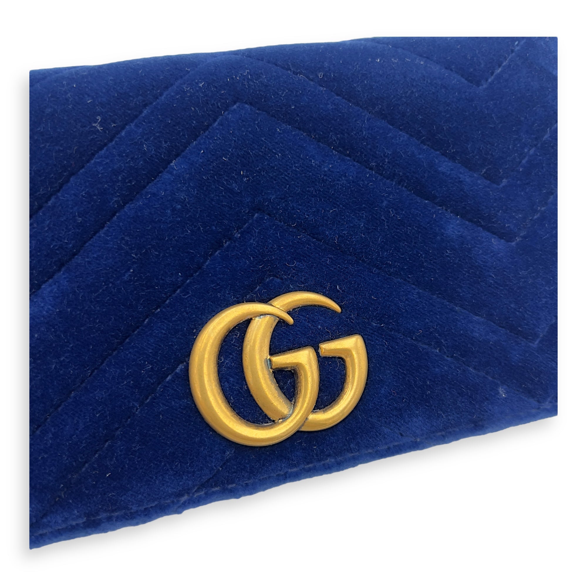 Gucci GG Marmont Mini Blue Crossbody Bag in Velvet, Gold hardware_9