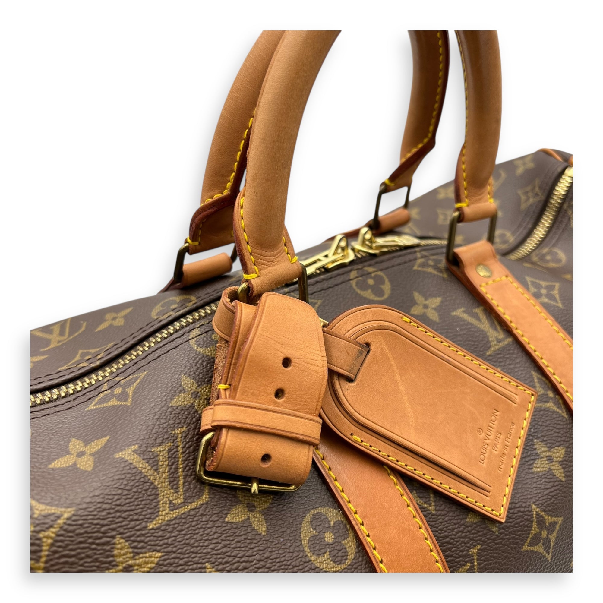 Louis Vuitton Keepall Top Handle Bag 45 Brown in Monogram Coated Canvas, Gold hardware_7