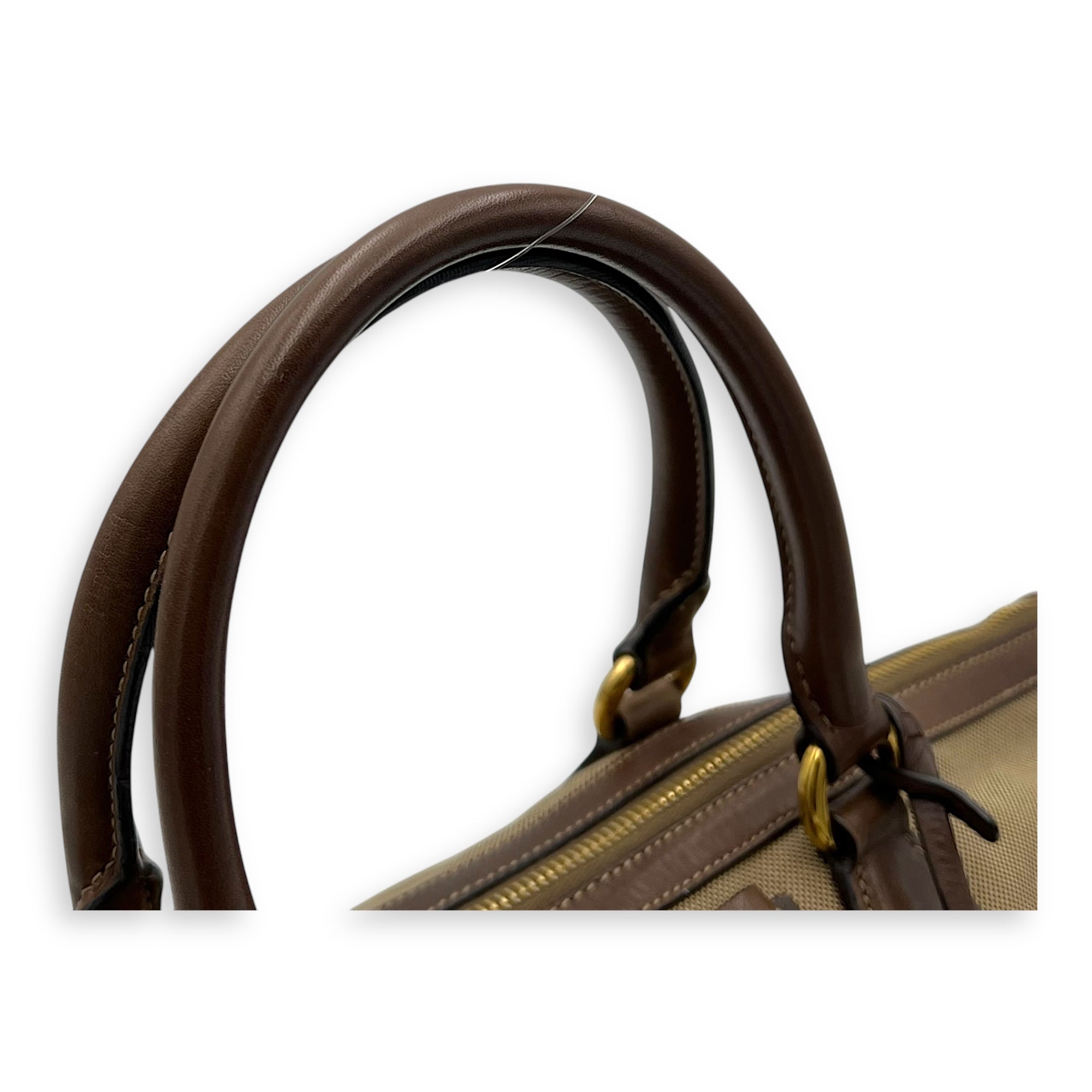Prada Logo Small Brown Top Handle Bag in Canvas, Gold hardware_7
