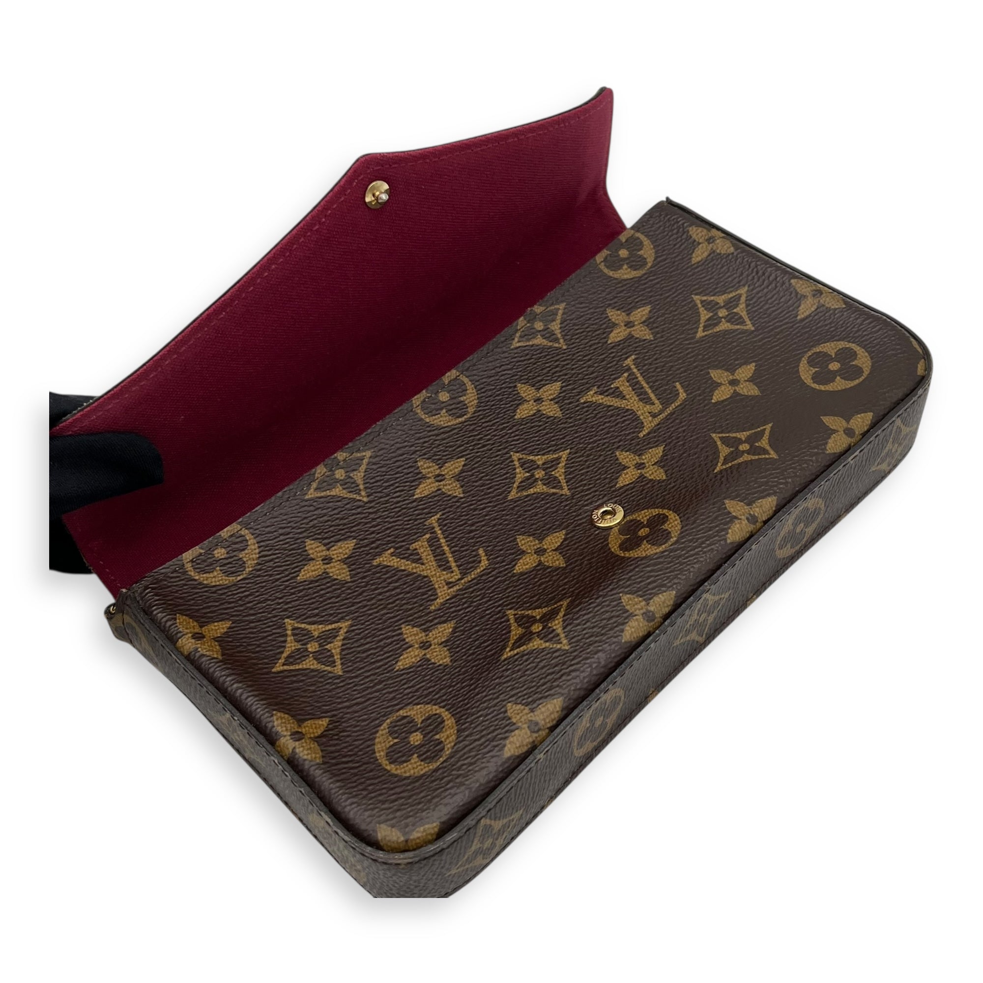 Louis Vuitton Felicie Wallet On Chain Brown in Monogram Coated Canvas, Gold hardware_7