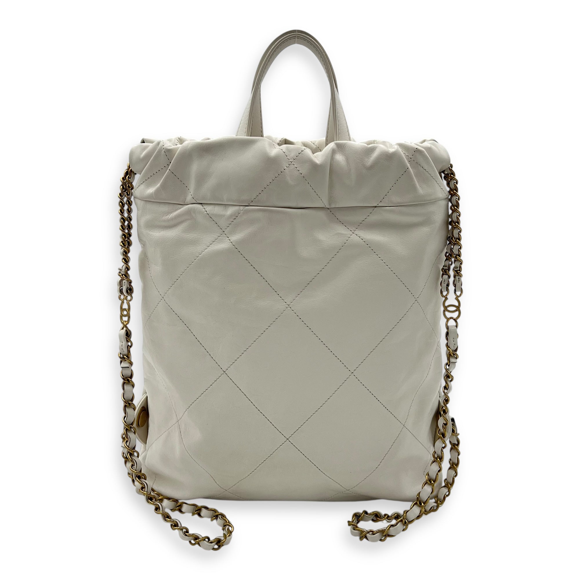 Chanel C22 Backpack White in Calfskin, Gold hardware_2