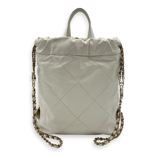 Chanel C22 Backpack White in Calfskin, Gold hardware_2