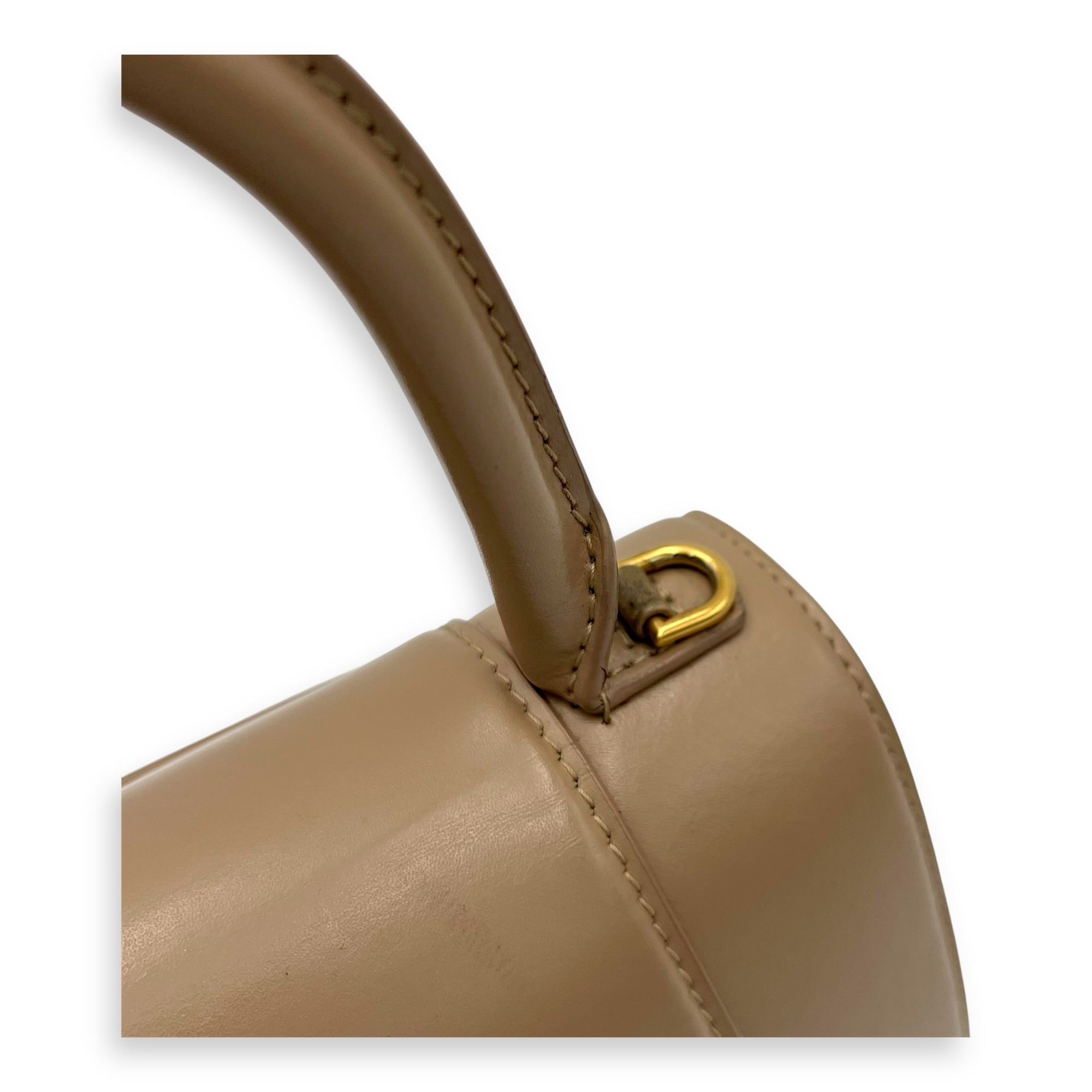 Balenciaga Hourglass Small Beige Top Handle Bag in Calfskin, Gold hardware_7