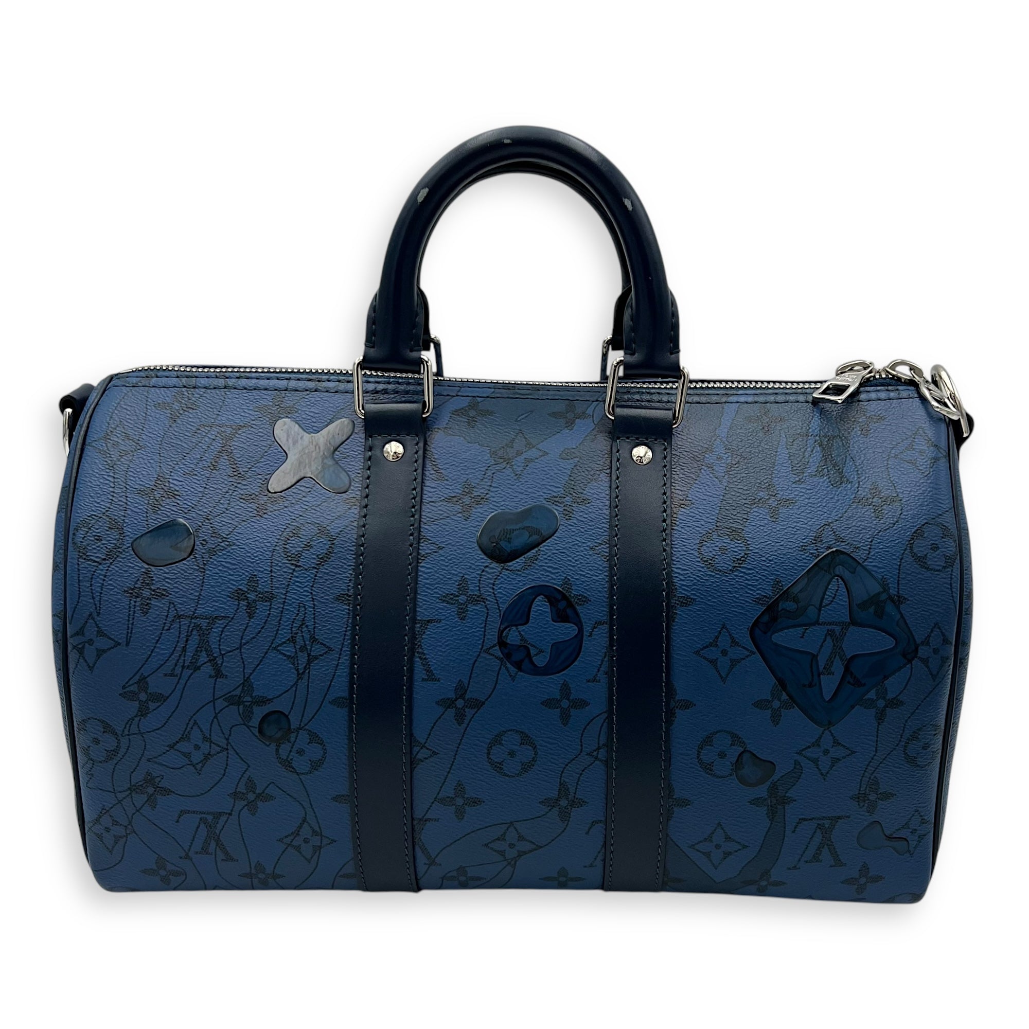 Louis Vuitton Limited Edition Acquagarden Keepall 35 Blue Top Handle Bag in Coated Canvas, Silver hardware_2