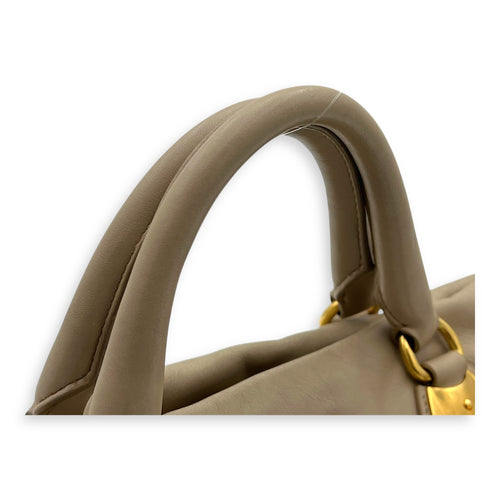 Prada Logo Top Handle Bag Beige in Calfskin, Gold hardware_7