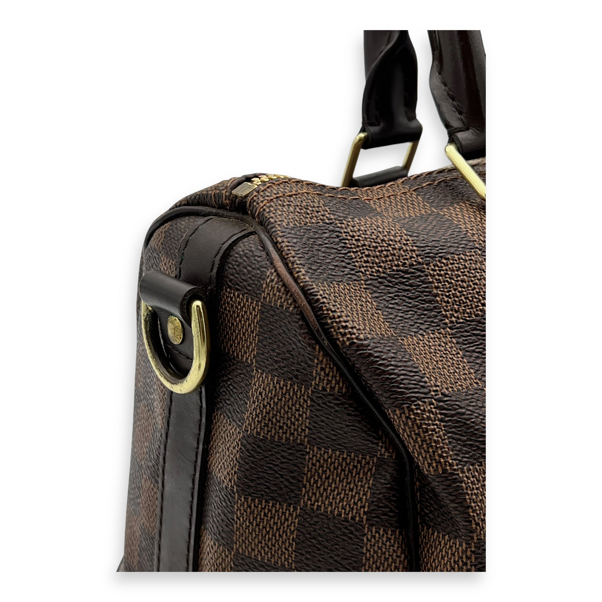 Louis Vuitton Speedy Bandouliere Top Handle Bag 25 Brown in Coated Canvas, Gold hardware_7