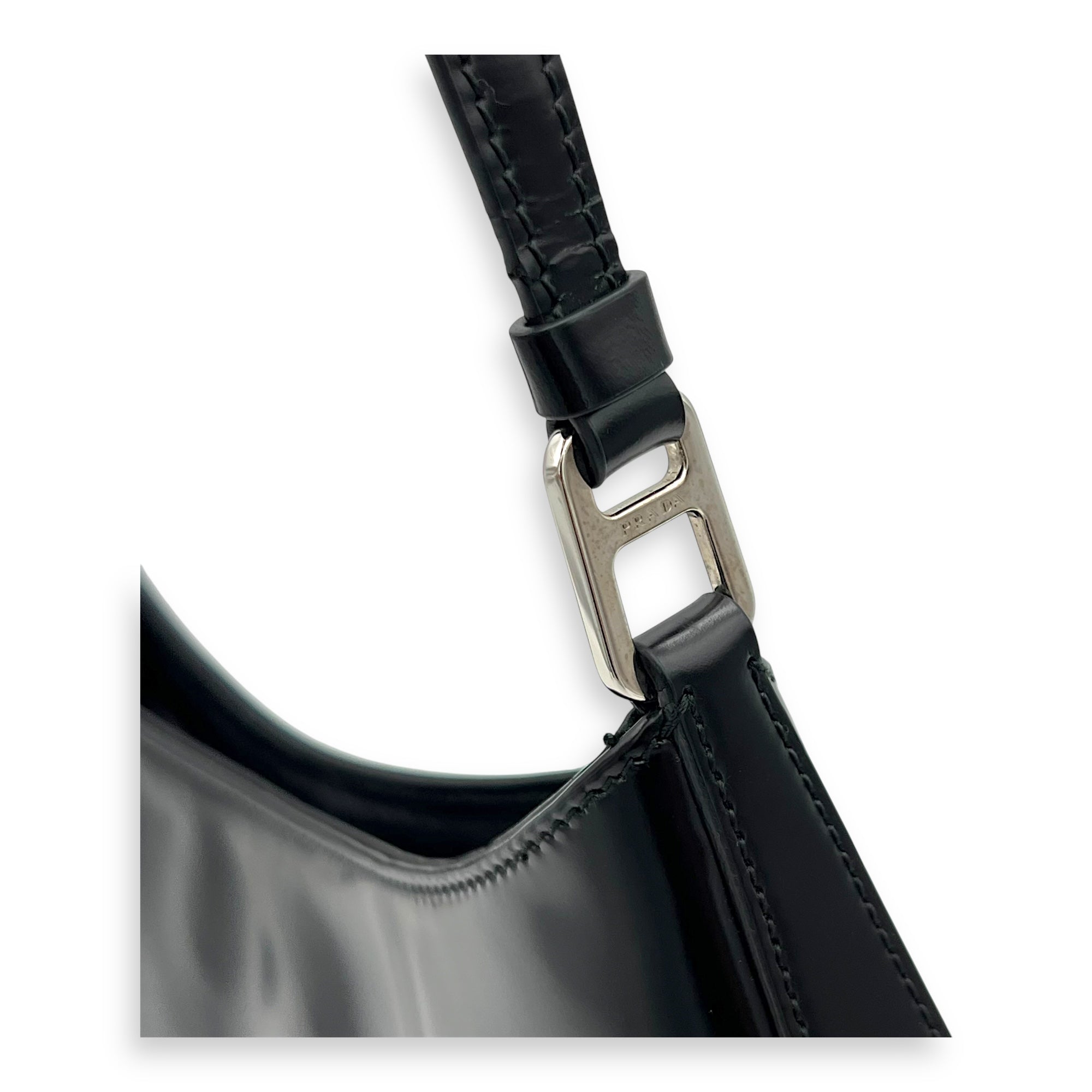 Prada Cleo Shoulder Bag Black in Calfskin, Gold hardware_7