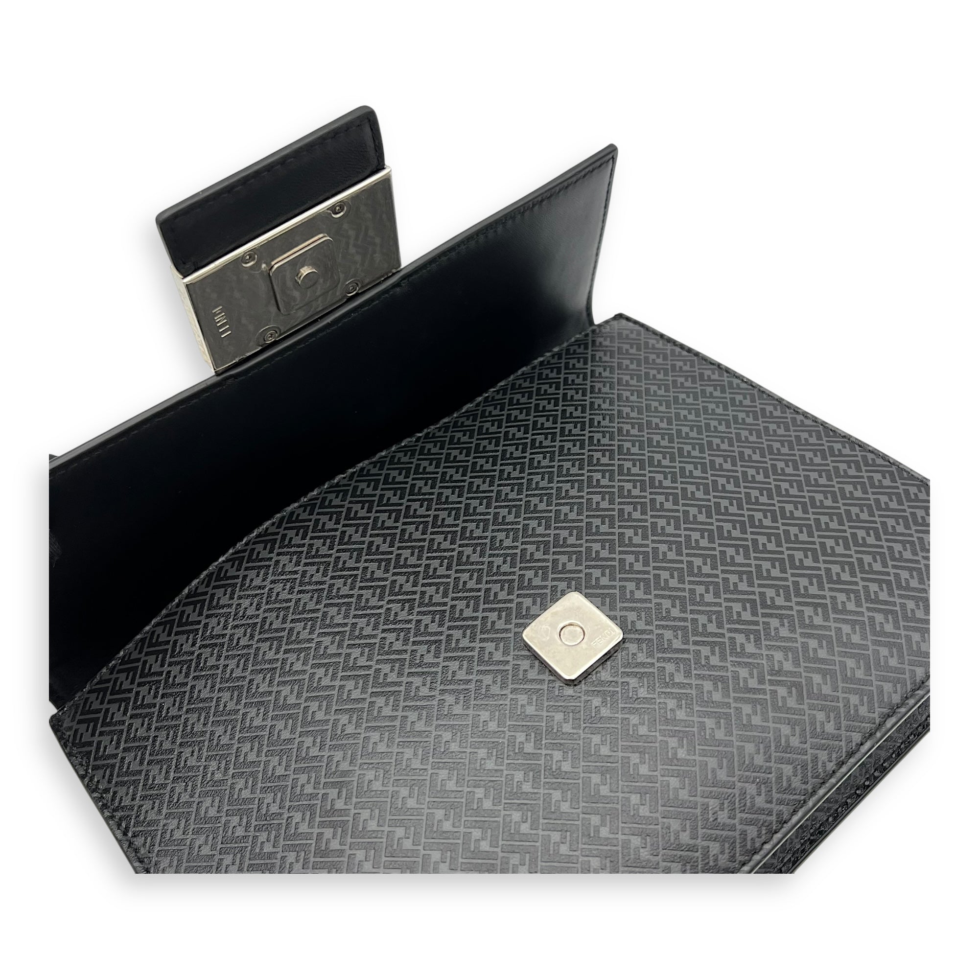 Fendi Baguette Crossbody Bag Grey in Calfskin, Silver hardware_7