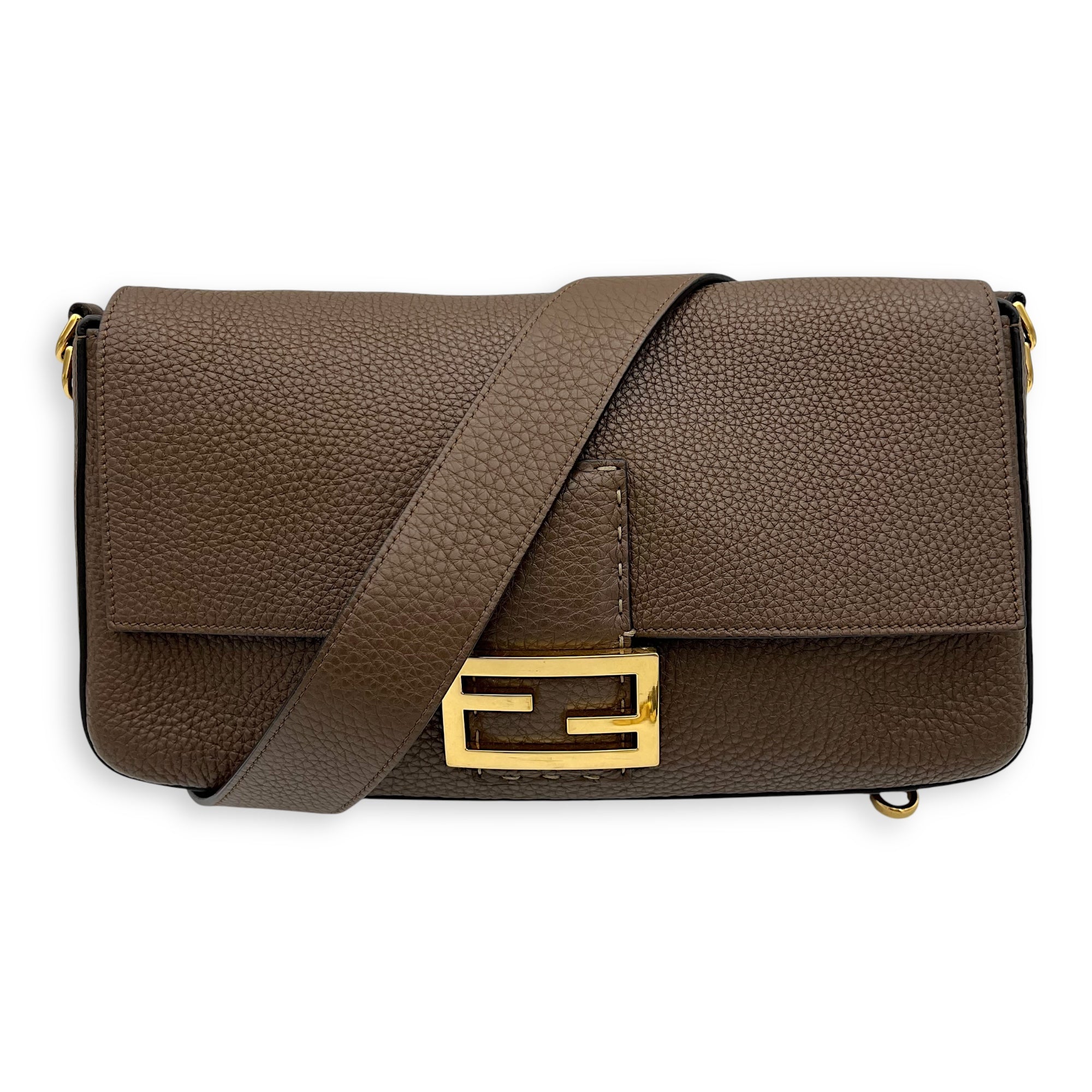 Fendi Baguette Top Handle Bag Brown in Calfskin, Silver hardware_7