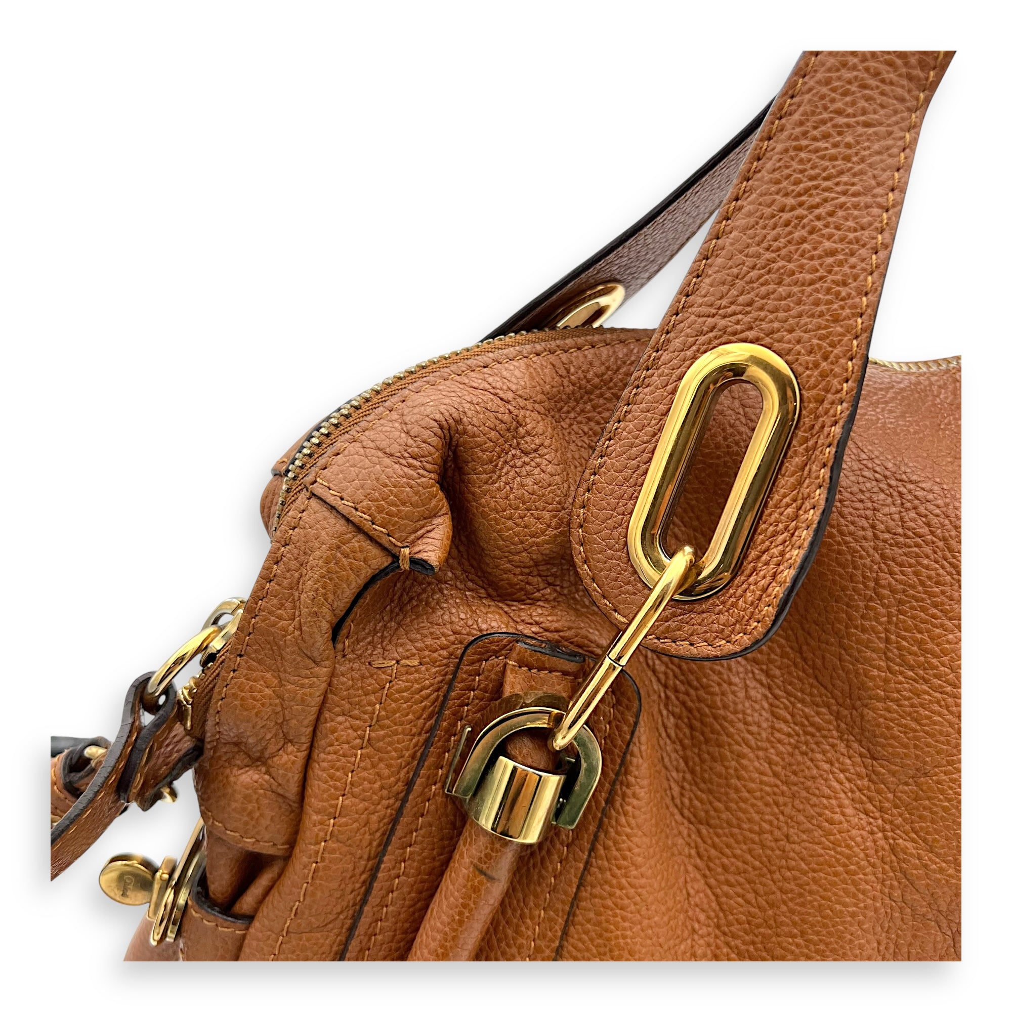 Chloé Paraty Large Brown Top Handle Bag in Calfskin, Gold hardware_7