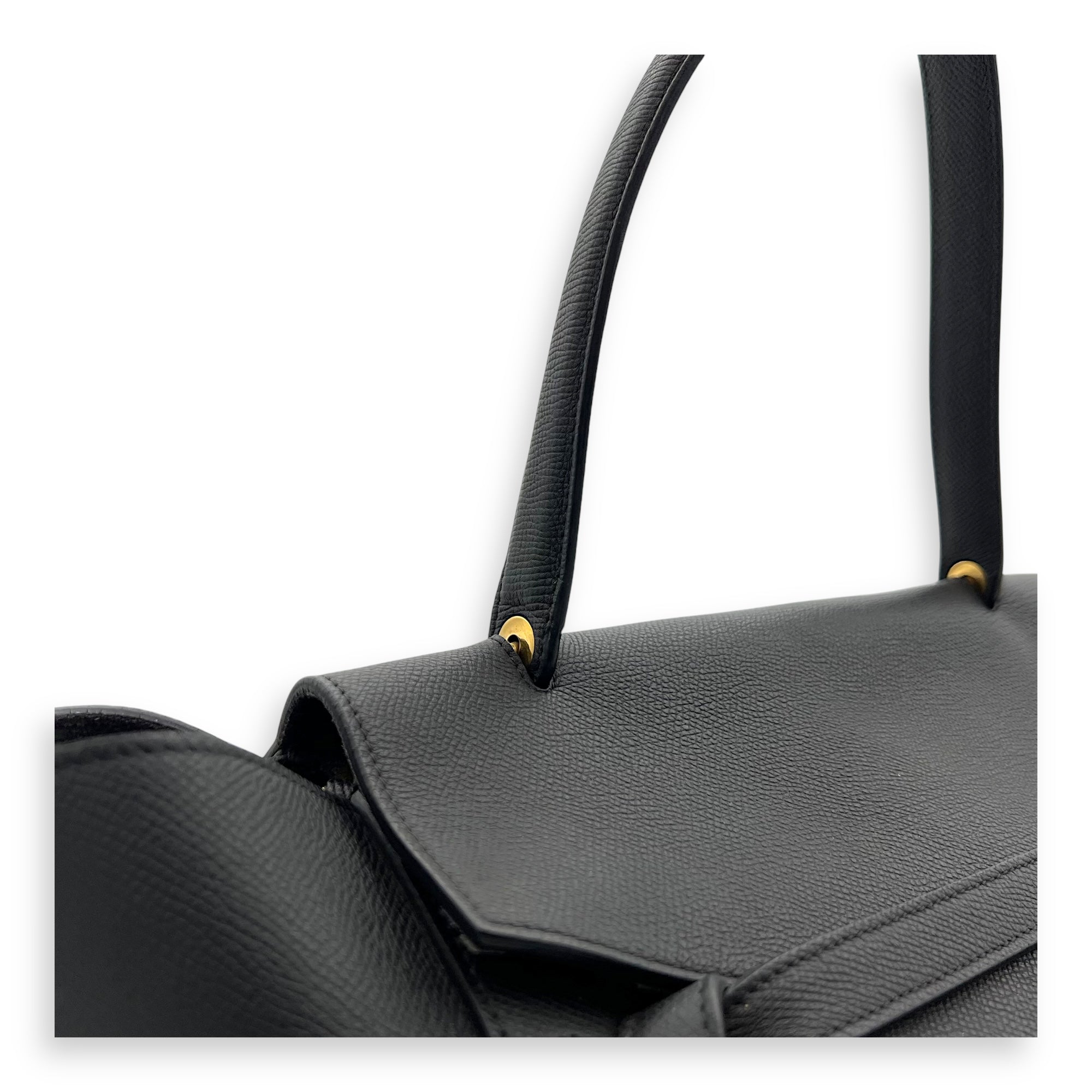 Celine Belt Small Black Top Handle Bag in Calfskin, Gold hardware_7