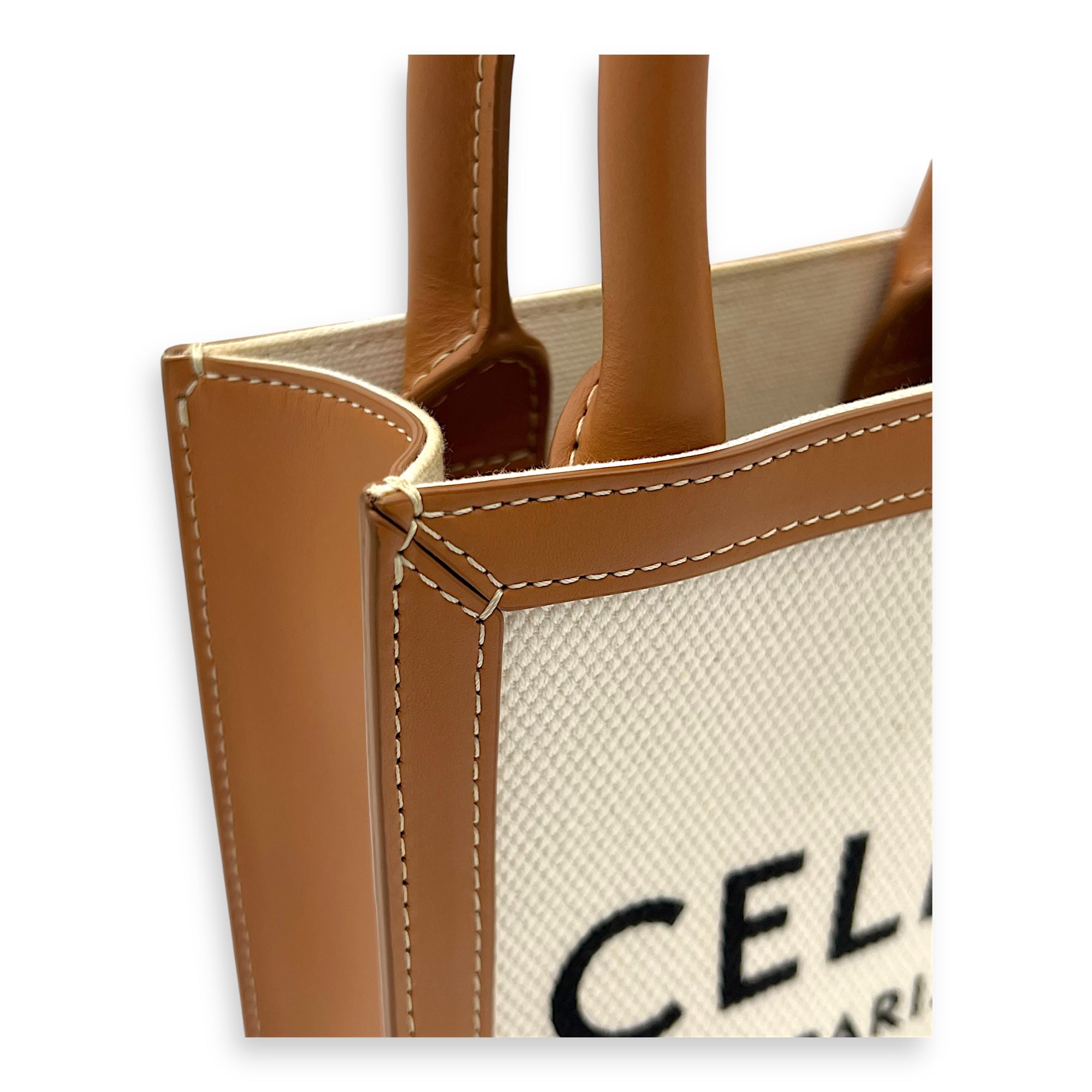 Celine Cabas Top Handle Bag Small Beige in Canvas, Gold hardware_7