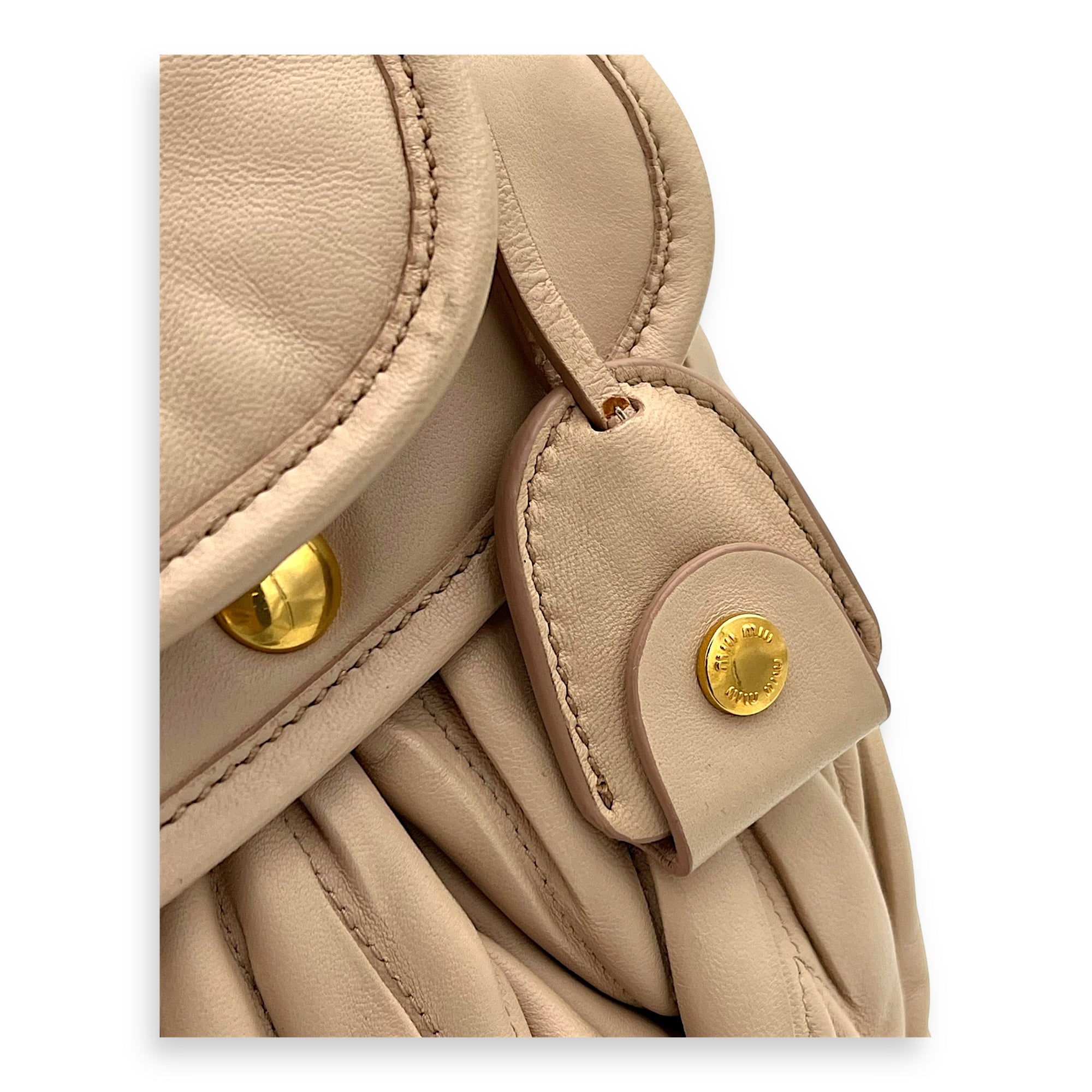 Miu Miu Gaufre Shoulder Bag Beige in Calfskin, Gold hardware_7
