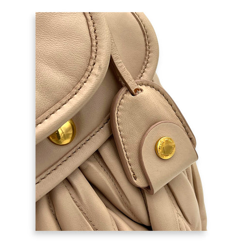 Miu Miu Gaufre Shoulder Bag Beige in Calfskin, Gold hardware_7