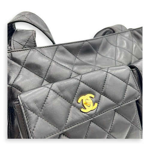 Chanel Vintage Turnlock Shoulder Bag Black in Lambskin, Gold hardware_7