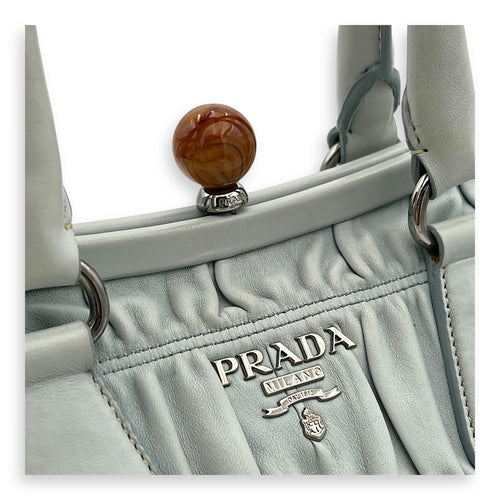 Prada Turnlock Top Handle Bag Blue in Calfskin, Silver hardware_7