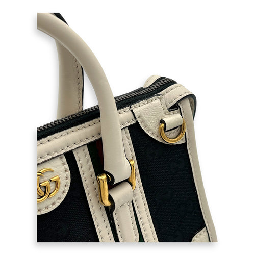 Gucci Sherry Top Handle Bag Mini White in Calfskin and jacquard, Gold hardware_7