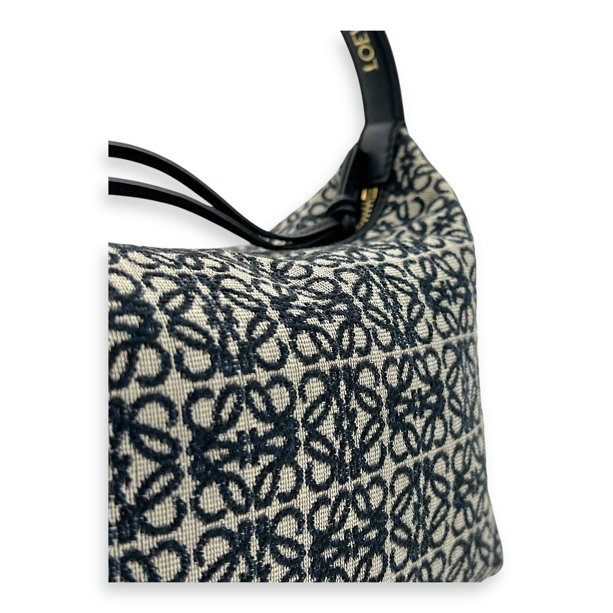 Loewe Cubi Top Handle Bag Blue in Jacquard, Gold hardware_7