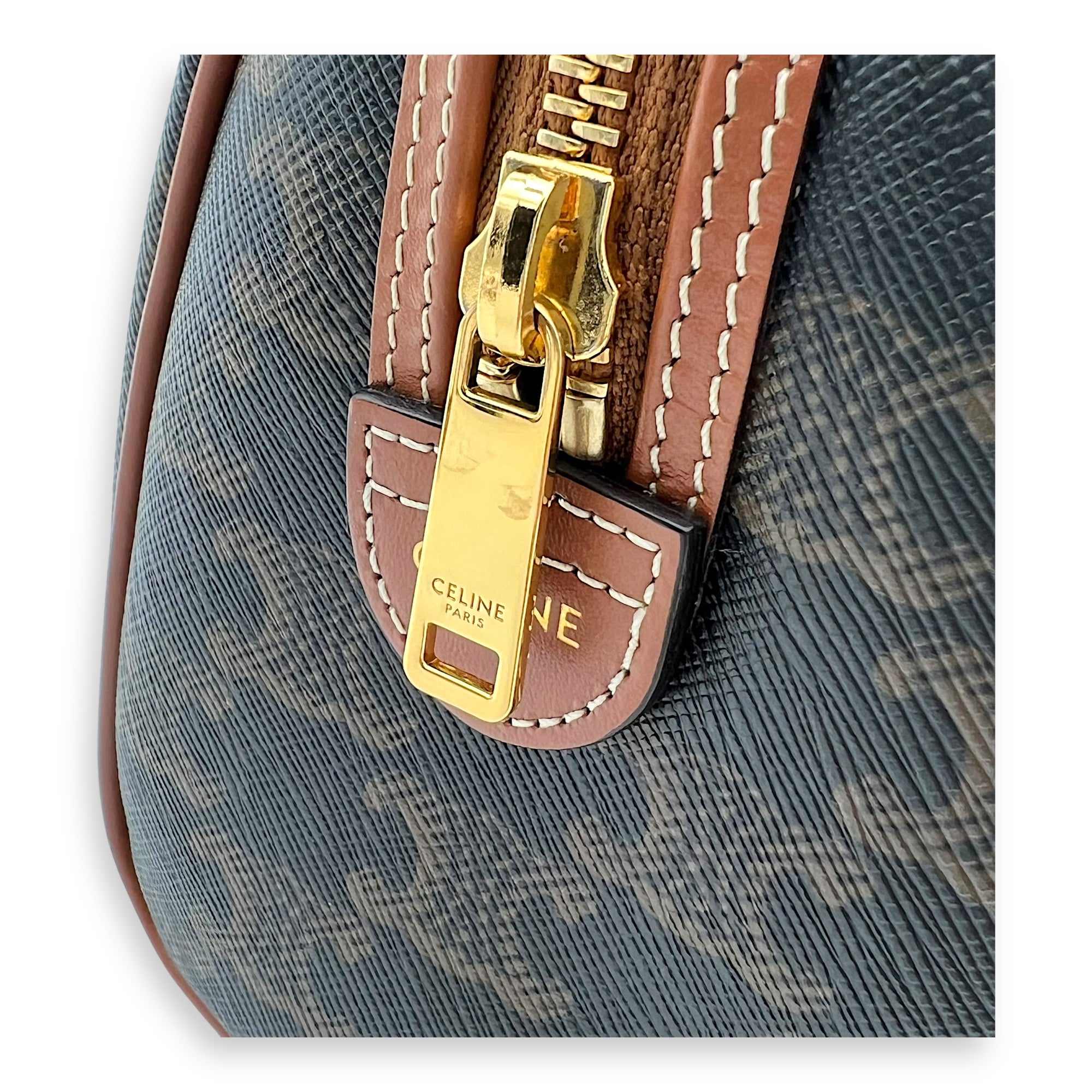 Celine Triomphe Boston Brown Top Handle Bag in Coated Canvas, Gold hardware_7